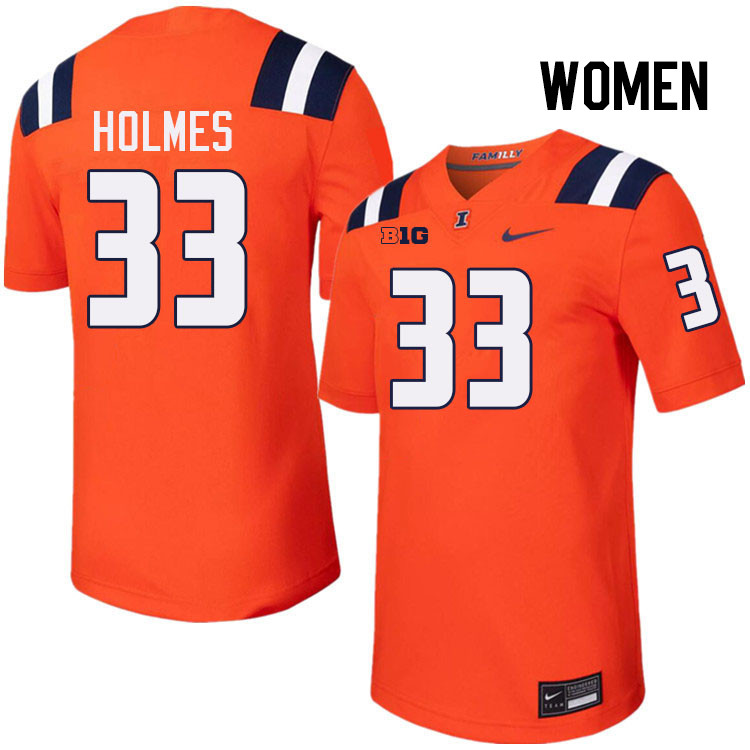 Women #33 Ezekiel Holmes Illinois Fighting Illini College Football Jerseys Stitched-Orange